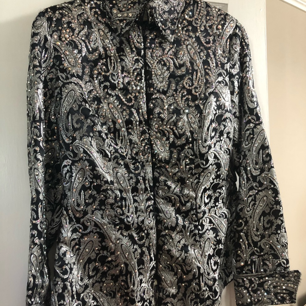 Black and silver horse show dress jacket. Size medium
